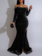 Long Sleeve Off Shoulder Split Maxi Dress AIL-303