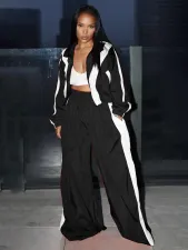 Contrast Color Patchwork Loose Two Piece Pants Suit CH-24071