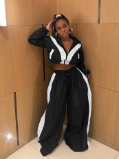 Contrast Color Patchwork Loose Two Piece Pants Suit CH-24071
