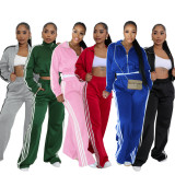 Striped Patchwork Zipper Thickened Two-piece Pants Set SFY-562