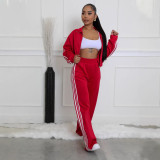 Striped Patchwork Zipper Thickened Two-piece Pants Set SFY-562