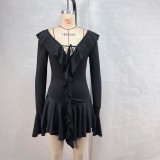 Ruffle Neck Tie Flare Sleeve MIni Dress GPBY-15982