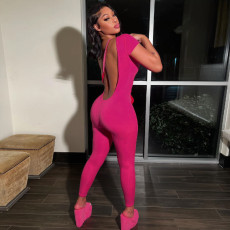 Short Sleeve Backless Sport Jumpsuit GPBY-14471