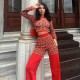 Print Plaid Long Sleeve Tops Loose Pant Suit GPBY-16523