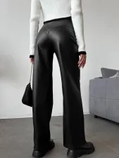 High Waist PU Leather Patchwork Pants GPBY-15822