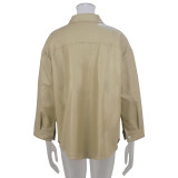 PU Leather Lapel Shirt Coat GPBY-1441