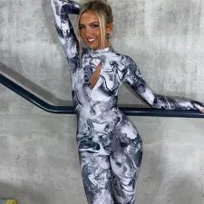 Print Hollow Out Backless Jumpsuit GPBY-14598