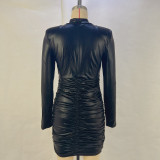 Long Sleeve Pleated Mini Dress GPBY-14522