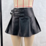 PU Leather Pleated Mini Skirt GPBY-16561