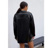 PU Leather Lapel Shirt Coat GPBY-1441