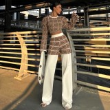Print Plaid Long Sleeve Tops Loose Pant Suit GPBY-16523