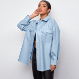 PU Leather Lapel Shirt Coat GPBY-1441