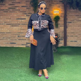 Leopard Print Patchwork Long Skirt 2 Piece Set NY-10955