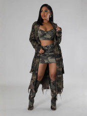 Camouflage Print Holes Long Coat SH-391323