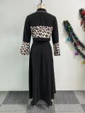 Leopard Print Patchwork Long Skirt 2 Piece Set NY-10955