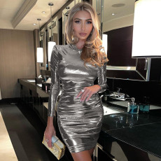 Long Sleeve Pleated Mini Dress GPBY-14522