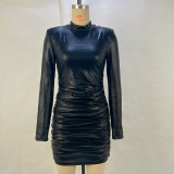 Long Sleeve Pleated Mini Dress GPBY-14522