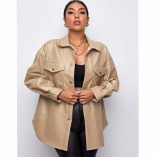 PU Leather Lapel Shirt Coat GPBY-1441