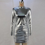 Long Sleeve Pleated Mini Dress GPBY-14522
