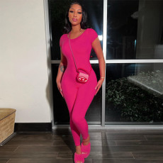 Short Sleeve Backless Sport Jumpsuit GPBY-14471