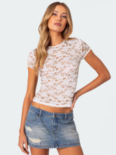 Lace Short Sleeve Hollow Out Tops GPBY-15793