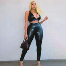 Deep V Neck Vest And Pants PU Suit GPBY-1530
