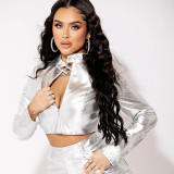 PU Leather Metallic Zipper Jacket GPBY-14622