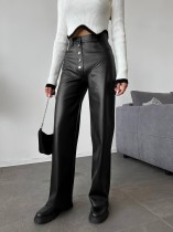 High Waist PU Leather Patchwork Pants GPBY-15822