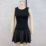 Solid Color Sleeveless Splicing Mini Dress GPBY-15784