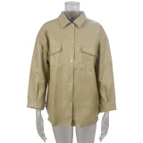 PU Leather Lapel Shirt Coat GPBY-1441