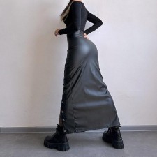 Solid Color Split Tie Up Long Skirt GPBY-16556