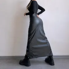 Solid Color Split Tie Up Long Skirt GPBY-16556