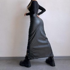 Solid Color Split Tie Up Long Skirt GPBY-16556