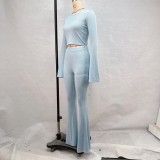 Solid Color Sport Slim Flare Pants Suit GPBY-15987