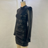 Long Sleeve Pleated Mini Dress GPBY-14522