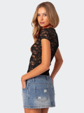 Lace Short Sleeve Hollow Out Tops GPBY-15793
