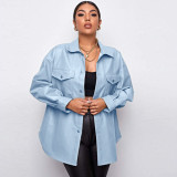 PU Leather Lapel Shirt Coat GPBY-1441