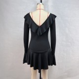 Ruffle Neck Tie Flare Sleeve MIni Dress GPBY-15982