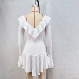 Ruffle Neck Tie Flare Sleeve MIni Dress GPBY-15982