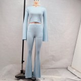 Solid Color Sport Slim Flare Pants Suit GPBY-15987