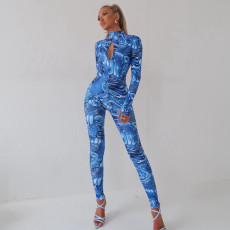 Print Hollow Out Backless Jumpsuit GPBY-14598