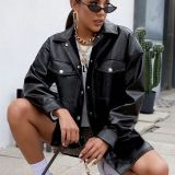 PU Leather Lapel Shirt Coat GPBY-1441