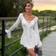 Ruffle Neck Tie Flare Sleeve MIni Dress GPBY-15982