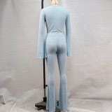Solid Color Sport Slim Flare Pants Suit GPBY-15987