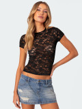 Lace Short Sleeve Hollow Out Tops GPBY-15793
