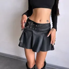 PU Leather Pleated Mini Skirt GPBY-16561