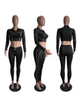 Letter Print Long Sleeve Zipper Pants Suit GCNF-02251