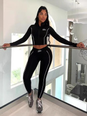 Letter Print Long Sleeve Zipper Pants Suit GCNF-02251