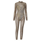 Pre Order: About 7 work days shipping Leopard Print Long Sleeve See Through Jumpsuit YUEM-600630