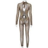 Pre Order: About 7 work days shipping Leopard Print Long Sleeve See Through Jumpsuit YUEM-600630